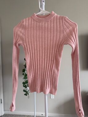 Ribbed Pink Long Sleeve Sweater PLT Ski Collection